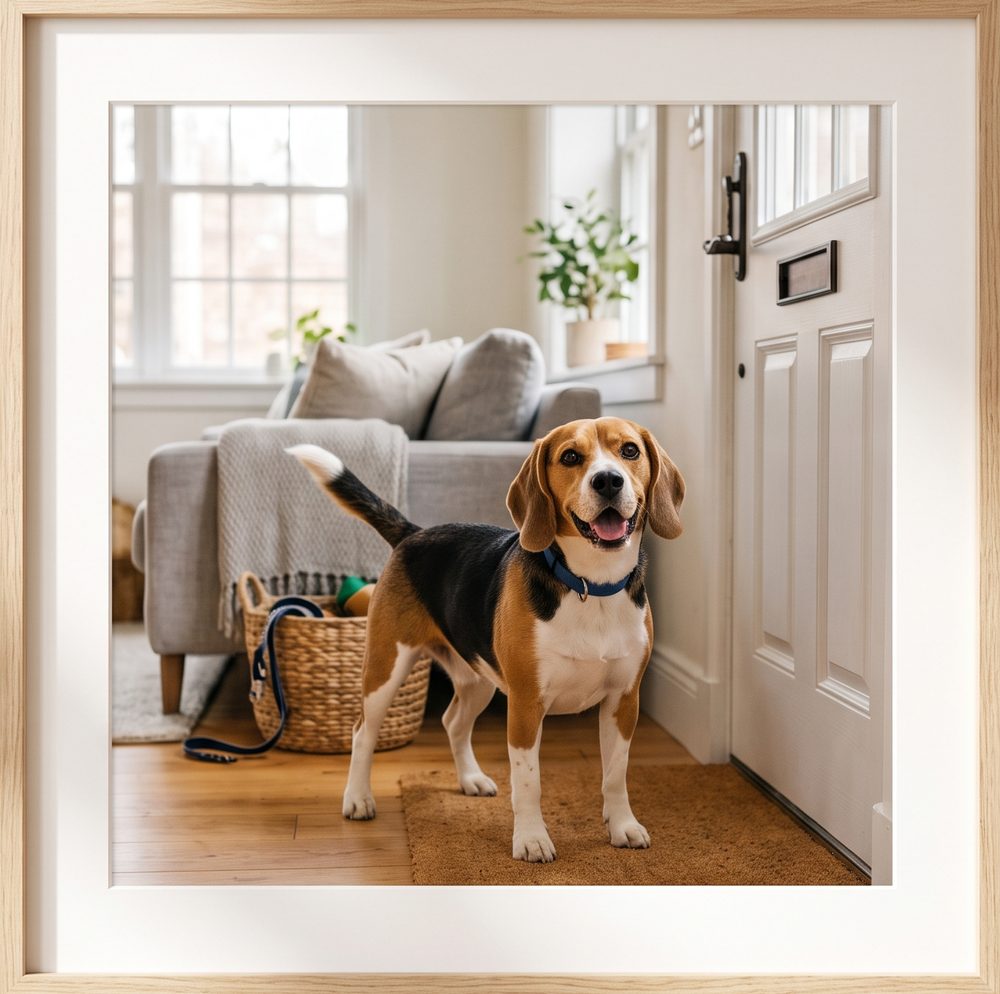 Beagle waiting by the front door