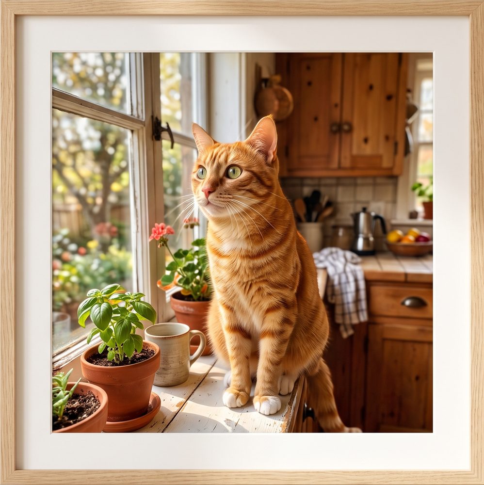Orange cat by the kitchen window